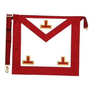 Tablier de Rite Écossais pour Maître Vénérable, Blanc avec Bordures Moirées Rouges et Trois Taus - Product Image 1