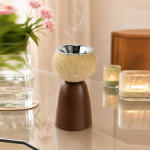 Elegant Wooden Incense <b>Burner</b> Featuring A Spherical Textured Top Dark Wood Base And <b>Silver</b> Bowl Perfect For Relaxing Ambience - Product Image 5