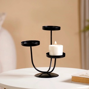 Black Metal Candle Stand with Three Circular <b>Holders</b> Matte Finish Home Decoration - Product Image 3