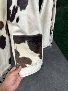 New Premium Luxury Genuine Cow Hair Leather <b>Jacket</b> <b>Men</b> Western Biker Style Brown <b>White</b> Cowhide Fur Eco-Friendly Windproof - Product Image 3