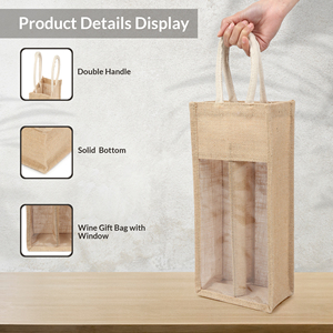 Jute Wine <b>Bottle</b> Carrier <b>Bag</b> with Cotton Handles Reusable Jute <b>Bottle</b> Shopping Tote <b>Bag</b> with Cotton Handle - Product Image 5