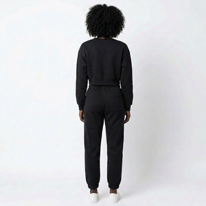 2 Piece Crop Sweatshirt Jogger Winter Set Fleece Crew Neck Warm Thick <b>Matching</b> Custom OEM Wholesale Manufacturer - Product Image 2