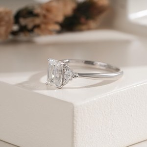 Modern Dual Band 2CT Emerald Cut Moissanite Cluster <b>Ring</b> <b>Set</b> Original 925 <b>Silver</b> Fine Romantic Style Gift For Girlfriends - Product Image 2