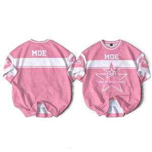 Maillot de football américain tendance rose et blanc à blocs de couleur en mélange de coton, style streetwear, col rond, impression personnalisée, OEM en gros - Product Image 1