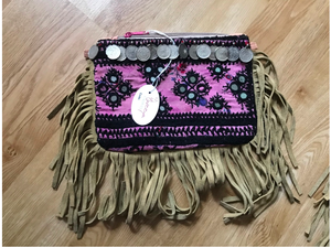 Bolso de Mano Estilo Bohemio Gitano Kuchi con Bordado, Cierre de Cremallera y Gamuza para Mujer - Product Image 4