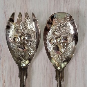 Silver Stainless Steel Beautiful Salad <b>Servers</b> Set Ornate Floral Design Metal Serving Utensils - Product Image 5