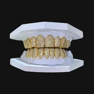 Grillz de Moda Hip Hop, Chapados en Oro, con Circonita Cúbica de Corte Brillante Redondo, Microincrustaciones, Estilo Unisex - Product Image 3