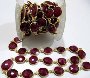 Chaîne de connecteurs en rubis de forme irrégulière, 1 pied, 12x15mm, avec serti pour pierres précieuses - Product Image 4