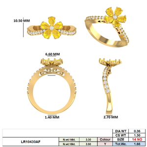 Anillo de Compromiso para Mujer con Diamantes CVD Cultivados en Laboratorio, Florales, Chapado en Rodio sobre Oro de 14K, Color Amarillo F, Diseño de Racimo de Flores - Product Image 6