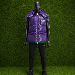 Wholesale <b>Men's</b> Glossy Purple Puffer Vest Removable <b>Hood</b> Winter Warm Sleeveless Jacket Shiny Padded Bubble <b>Gilet</b> Windproof Coat - Product Image 3