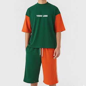 Ensemble T-shirt et short tie-dye 100 % coton pour homme, col rond, motif uni, vêtements de sport personnalisés - Product Image 4