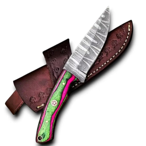 มีดใบตายเหล็กดามัสกัสคมกริบ สำหรับกิจกรรมกลางแจ้ง EDC เอาตัวรอด ตั้งแคมป์ ล่าสัตว์ ด้ามไม้ปักก้า รับผลิตแบบ ODM OEM DIY - Product Image 1