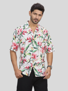 เสื้อเชิ้ตฮาวายแขนสั้นลายดอกไม้สำหรับผู้ชาย ปกคอปก ผ้าวิสโคสเรยอน ระบายอากาศได้ดี เป็นมิตรกับสิ่งแวดล้อม ป้องกันรังสียูวี เหมาะสำหรับฤดูหนาว สวมใส่สบาย - Product Image 4