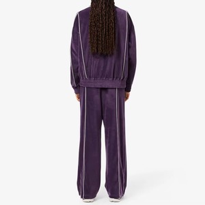 Conjunto Deportivo de Terciopelo Morado para Mujer, con Capucha y Cremallera Completa, Dos Piezas, Corte Holgado, Estilo Casual Urbano, Bolsillos Laterales, Color Sólido, Logotipo Personalizado Impreso - Product Image 2