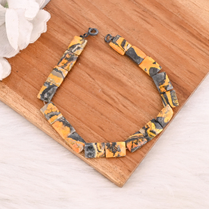 Natural Bumble Bee Jasper Gemstone Trendy Geometric <b>Stretch</b> <b>Bracelet</b> Handmade Beaded Jewelry for Unisex Gift - Product Image 2
