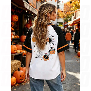 Women Season <b>Halloween</b> Jersey Pumpkin Short Sleeve Fall Party Costume <b>Top</b> Graphic Printed Casual Sportswear Custom Design - Product Image 5