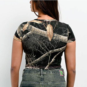 Women Black Forest Camouflage Ribbed Crop T-Shirt Slim Fit Short Sleeve Streetwear Tank <b>Top</b> OEM Private Label Women's Shirts - Product Image 2
