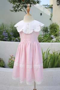 Vestido para Niña de ChaiKo House - Vestido Rosie con Mangas Cortas Abullonadas, Cuello Redondo, Bordado de Encaje Rosa, Verano - Product Image 2
