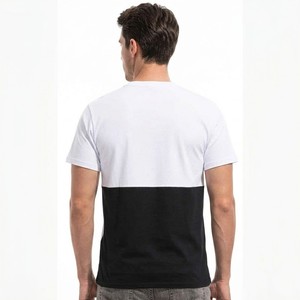 T-shirt pour homme à blocs de couleur, manches courtes, col rond, coupe classique, en coton, design uni, bordure contrastée, tricoté - Product Image 2