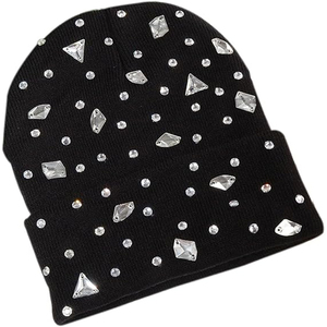 Bonnet personnalisé noir en strass, tricot côtelé, chaud pour l'hiver, unisexe, doux et extensible, style streetwear, MADE BY BS - Product Image 1