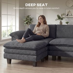 Divano Angolare a L Grigio Scuro con Seduta Profonda, Rivestimento in Pelle Chenille, Pouf Mobile e Braccioli Imbottiti per Soggiorni - Product Image 5