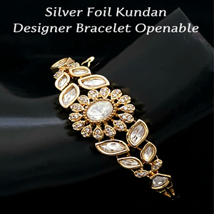 Pulsera de diseño Kundan de lámina plateada de primera calidad, abrible, perfecta para fiestas, bodas y eventos tradicionales. - Product Image 1
