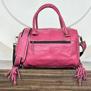 Sac à bandoulière Speedy en cuir véritable de grande capacité en gros, sac de voyage en cuir de vache véritable vintage avec franges pour femmes - Product Image 5