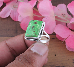 Natural <b>Green</b> Copper Bezel Setting Band <b>Ring</b> 925 Sterling Silver Women's Classic Five Stone <b>Amethyst</b> Gemstone Wedding Party - Product Image 4