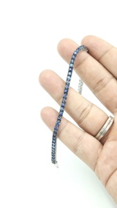 Bracelet tennis en argent sterling de qualité supérieure, saphir bleu naturel, fait main, bijoux de luxe certifiés pour mariage, pour femmes - Product Image 2