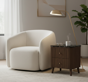 Table d'appoint moderne avec 2 tiroirs, en MDF acacia, placage chêne, plateau en marbre, design dynamique pour salles à manger et espaces de vie. chambre à coucher. - Product Image 6