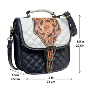 Bolso bandolera con hebilla adornada de estilo occidental de cuero a mano de tendencia de edición limitada para bolso con solapa y asa acolchada para mujer - Product Image 2