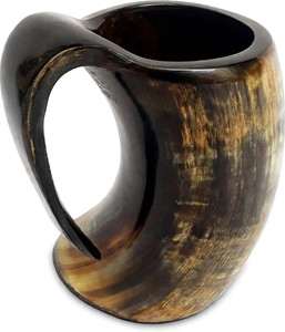 Natürlicher Horn-Bierkrug mit Handgeschnitztem Wikingerschiff Rustikaler Antiker Stil Trinkbecher Mittelalterliche Heimdekoration - Product Image 2