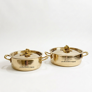 Modern Gold Hammered Metal Casserole Double-Handle <b>Buffet</b> <b>Server</b> with Pumpkin Motif Luxury Wedding & Event Catering Supplies - Product Image 1