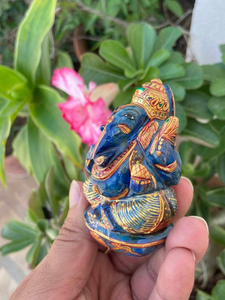 Hand Carved Lapis Lazuli Ganesha <b>Statue</b> | Hand Painted Ganesh Idol with Gold Detail | Hindu Altar Decor | Wholesale Supplier - Product Image 3
