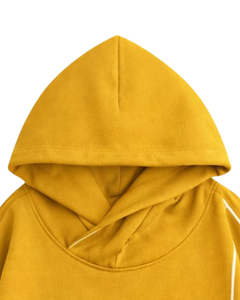 Sudadera con Capucha Amarillo Mostaza para Hombre con Rayas Laterales en Contraste, Estilo Casual Urbano, de Algodón y Felpa, con Bolsillo Canguro - Product Image 4