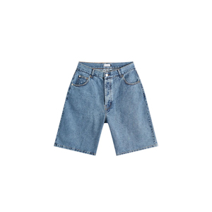 Shorts Bermuda en jean délavé taille haute pour homme avec poches, style décontracté, fermeture boutonnée, tissu en toile 100 % coton - Product Image 1