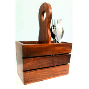 Porte-couverts rustique en bois avec poignée - Organisateur de couverts vintage en bois pour restaurant, cuisine et vaisselle de mariage - Product Image 4