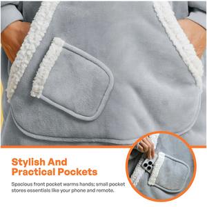 Couverture-cagoule personnalisable en polaire Sherpa pour adulte, avec poches, idéale pour femme, pour regarder la télévision, coupe oversize, à porter comme un sweat à capuche. - Product Image 6