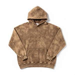 Sweat à capuche personnalisé brodé et gaufré pour homme, coupe oversize, en coton teint, molleton bouclette, décontracté, automne, avec logo frontal et poche. - Product Image 1