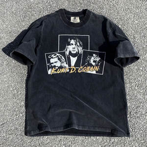 Camiseta con Estampado de la Banda Cobain Punk para Hombre, Estilo Urbano Vintage, 100% Algodón Lavado, Diseño Retro Grunge, Estilo Clásico - Product Image 1