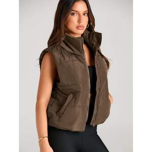 2025 ropa de abrigo recortada de invierno sin mangas para mujer, chaleco acolchado cálido con cuello levantado, bolsillos, chaleco ligero de burbujas - Product Image 3