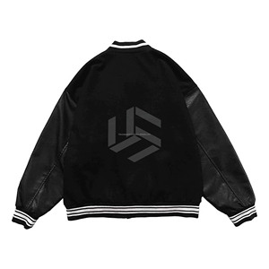 Chaqueta Varsity de Satén Negra Personalizada al por Mayor con Mangas de Cuero Vacuno, Parches de Alta Calidad y Bolsillos de Lona - ¡Novedad! - Product Image 3