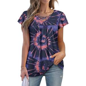 2025 Túnica con cuello en V estilo bohemio para mujer, camisas de manga corta favorecedoras con mallas elegantes y elegantes, talla XL - Product Image 3