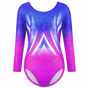 Ensemble de justaucorps de gymnastique personnalisé pour filles, en spandex/polyester, style paillettes et strass, respirant, léger, design dégradé de couleurs - Product Image 5