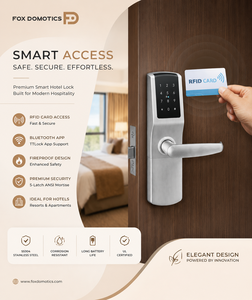 Premium Fireproof <b>Smart</b> Hotel Door <b>Lock</b> with TTLock App, RFID Card, Bluetooth & SS304 ANSI Mortise | Fox Domotics FDHL-E912-S-B - Product Image 5