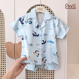 Conjunto de Pijama de Manga Corta y Pantalones Cortos de Seda Latina para Niños SeunKids, Ropa de Dormir Suave y Cómoda para Verano, Vietnam - Product Image 6