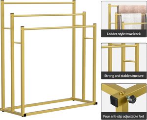 Free Standing Gold Towel Holder for Bathroom Metal Floor Towel <b>Rack</b> with Dual <b>Rails</b> Rust-Resistant Finish Modern Clothes - Product Image 5