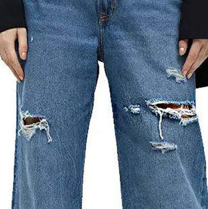 กางเกงยีนส์ขากว้างสีน้ำเงินเข้มแบบขาดๆ ซักฟอก สไตล์เก๋ที่สุดสำหรับผู้หญิง กางเกงยีนส์ขาดๆ แฟชั่นสำหรับผู้หญิง มีจำหน่ายแล้ว - Product Image 6