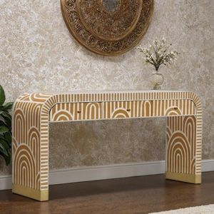 Handmade Bone Inlay <b>Console</b> <b>Table</b> With Elegant Storage Drawers <b>For</b> Entryway And Hall Decoration - Product Image 6