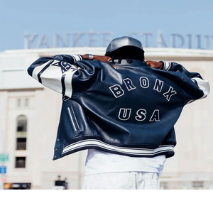 แจ็คเก็ตหนัง PU ปักลาย Bronx Usa สไตล์ Preppy สำหรับผู้ชาย ปกคอพับ ปิดด้วยซิป เหมาะสำหรับใส่ในฤดูหนาว - Product Image 5